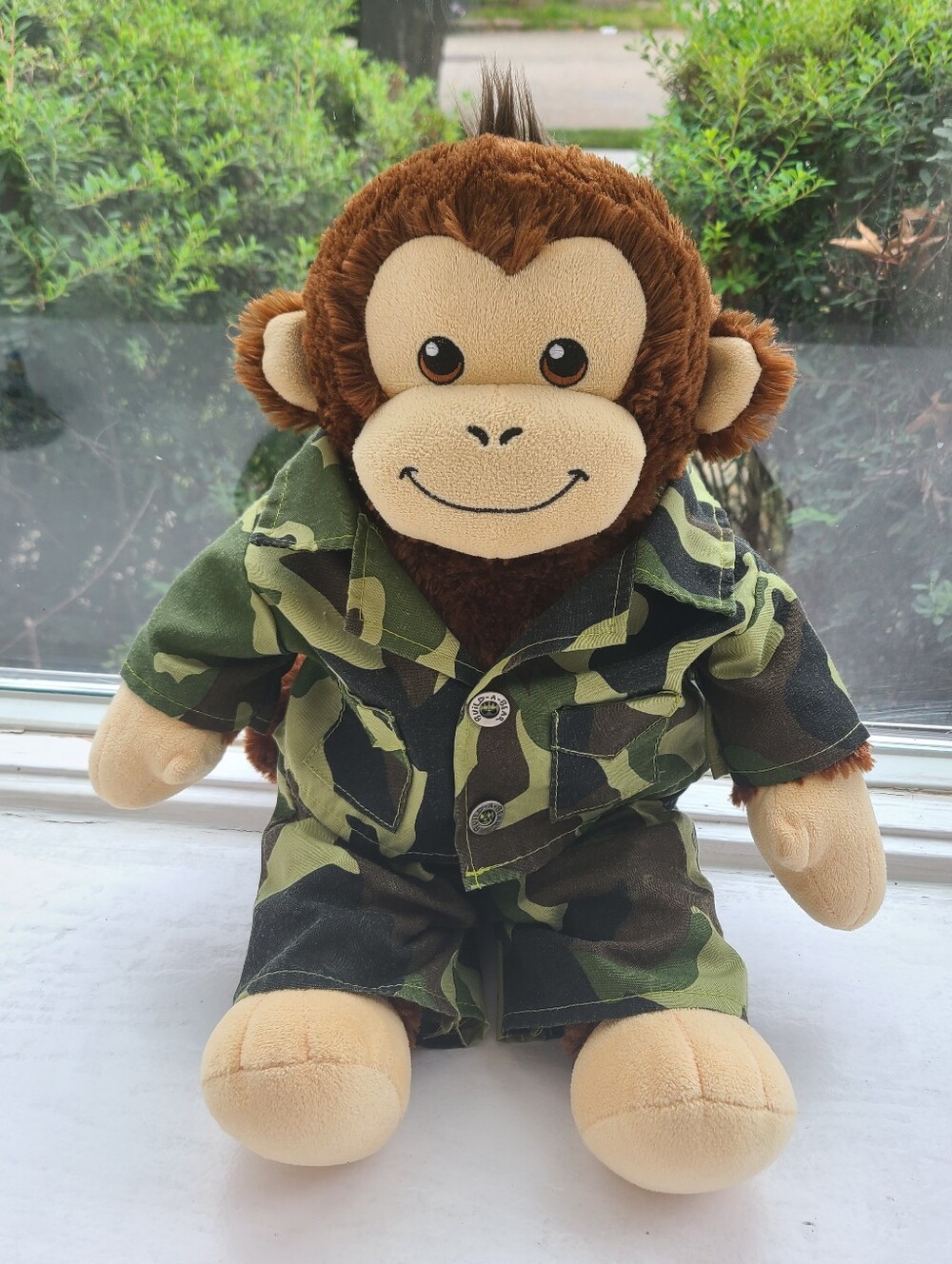 🐒 Build-A-Bear Brown Smiley Monkey Plush in Green Camo Outfit
